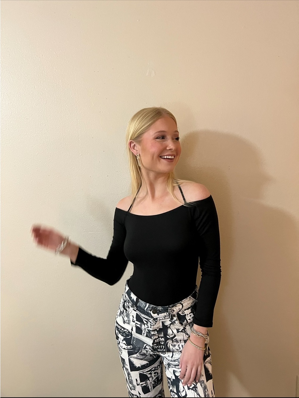 Black Off the Shoulder Halter Bodysuit - Women Tops